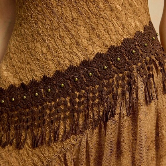 Brown Boho Lace Patchwork Women's Cheetah Print Maxi Sundress - Picture 7 of 7